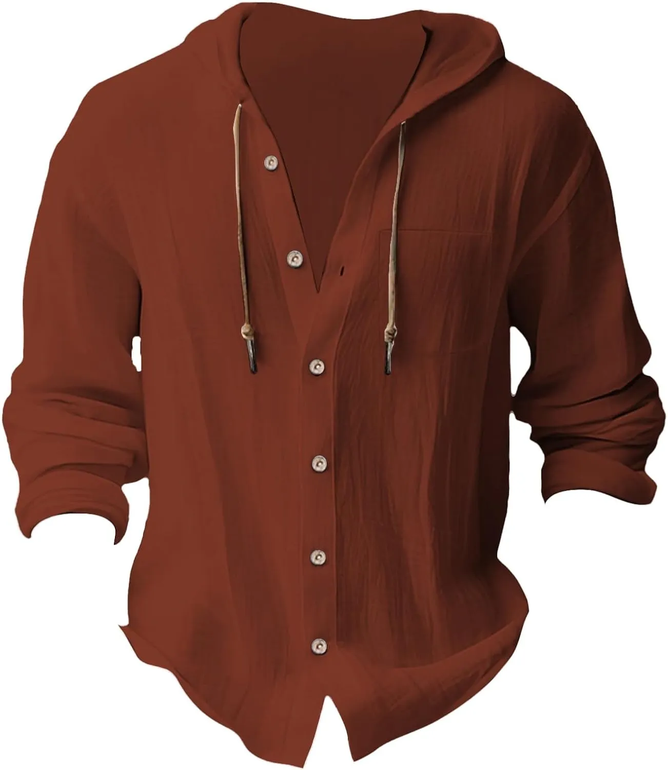 Mens Cotton Linen Hoodie Lightweight Print Knotted Hooded Shirt Casual Sweatshirts Button Down Beach Shirts Mens