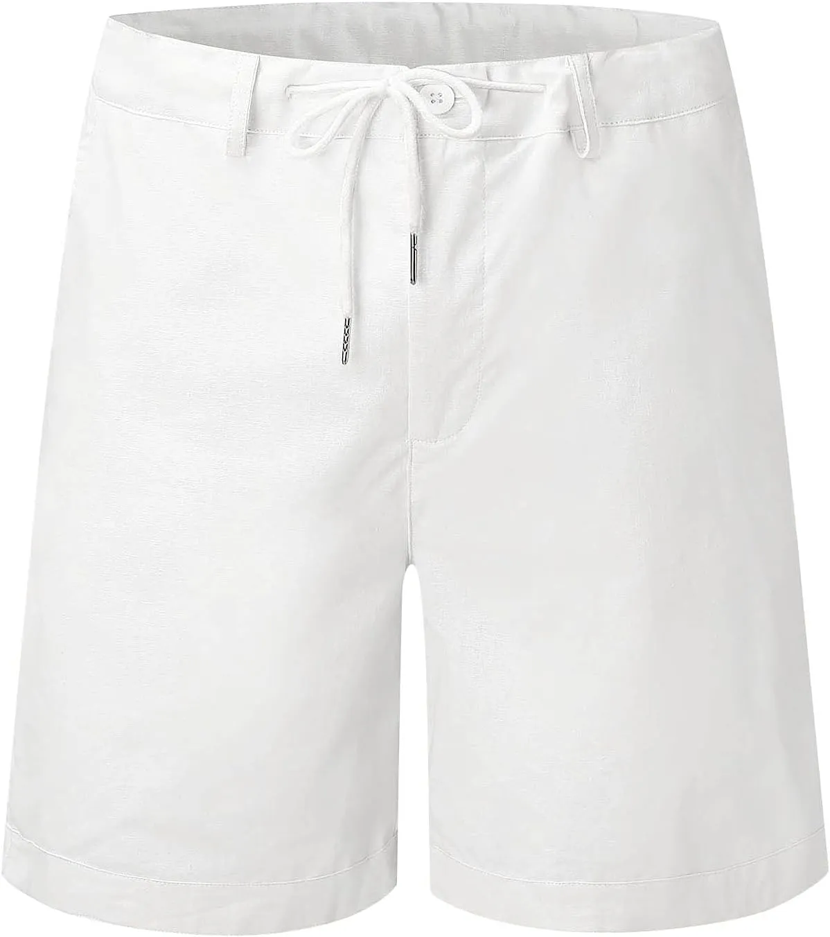 Mens Cotton Linen Shorts Casual Classic Fit Work Shorts Lightweight Solid Drawstrings Shorts with Pocket