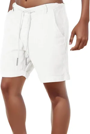 Mens Cotton Linen Shorts Casual Classic Fit Work Shorts Lightweight Solid Drawstrings Shorts with Pocket