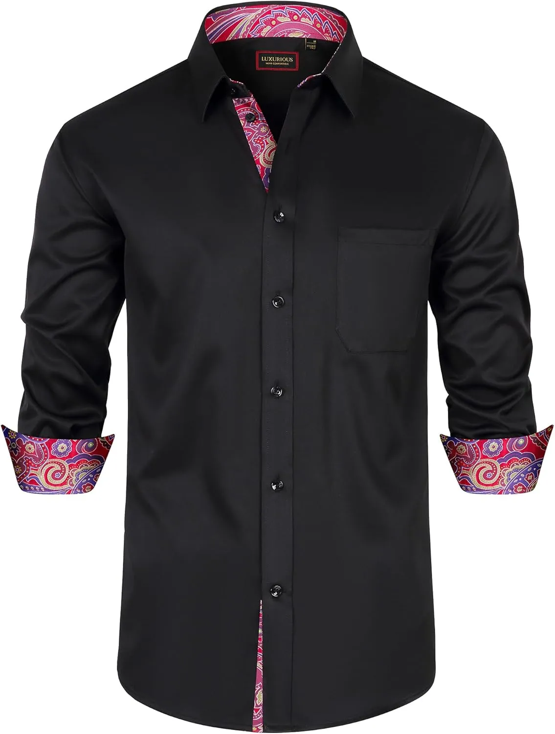 Mens Dress Shirts Long Sleeve Dress Shirts for Men Inner Contrast Button Down Casual Shirts for Men Big and Tall