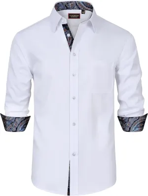Mens Dress Shirts Long Sleeve Dress Shirts for Men Inner Contrast Button Down Casual Shirts for Men Big and Tall