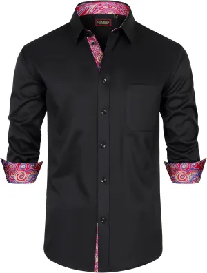 Mens Dress Shirts Long Sleeve Dress Shirts for Men Inner Contrast Button Down Casual Shirts for Men Big and Tall