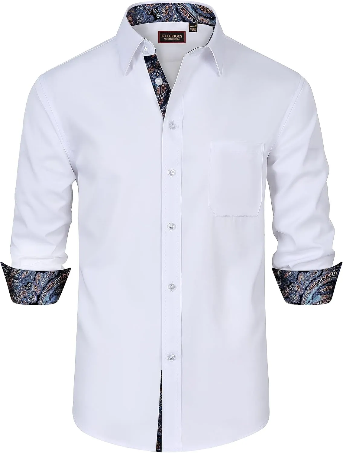 Mens Dress Shirts Long Sleeve Dress Shirts for Men Inner Contrast Button Down Casual Shirts for Men Big and Tall