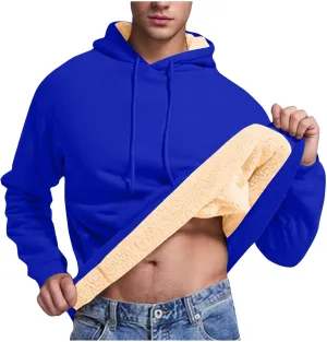 Mens Fleece Pullover Fleece Lined Heavy Weight Hoodie Heavy Duty Winter Hooded Sweatshirt Thermal Warm Sweatshirts