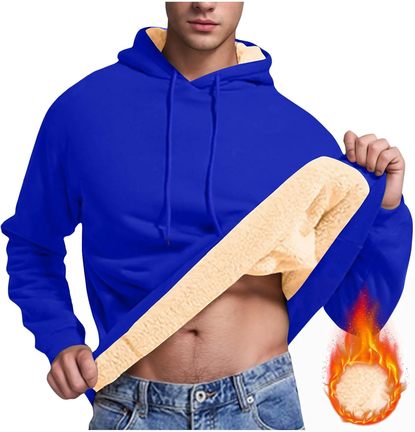 Mens Fleece Pullover Fleece Lined Heavy Weight Hoodie Heavy Duty Winter Hooded Sweatshirt Thermal Warm Sweatshirts