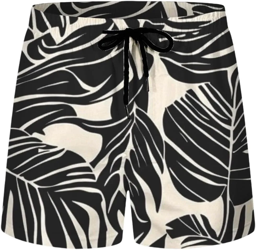 Mens Hawaiian Beach Shorts Drawstring Elastic Waist Summer Swim Trunks Fashion Lightweight Tropical Vacation Shorts