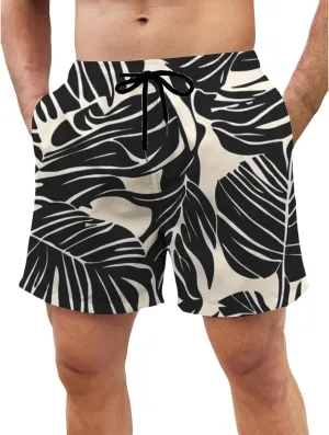 Mens Hawaiian Beach Shorts Drawstring Elastic Waist Summer Swim Trunks Fashion Lightweight Tropical Vacation Shorts