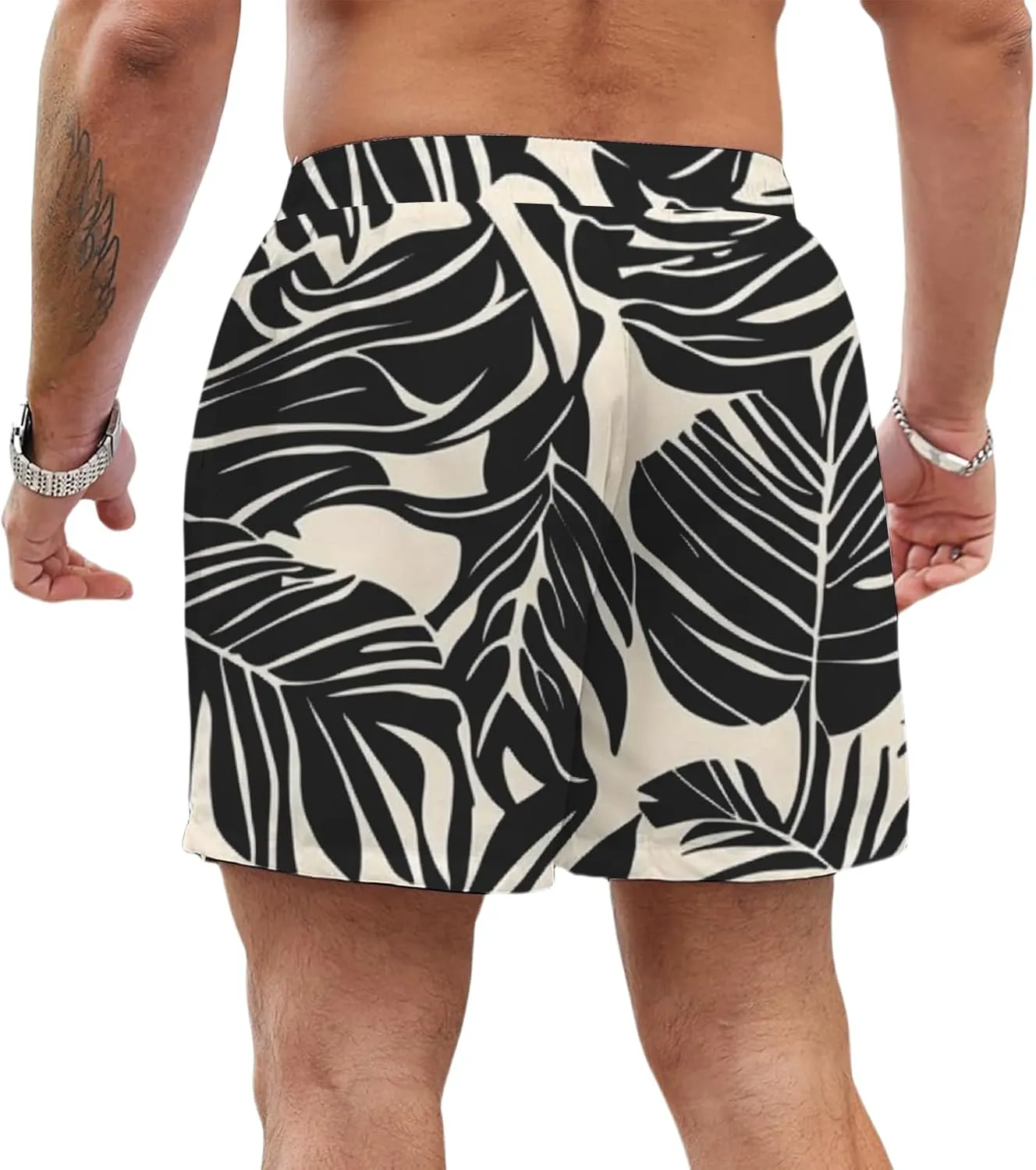 Mens Hawaiian Beach Shorts Drawstring Elastic Waist Summer Swim Trunks Fashion Lightweight Tropical Vacation Shorts