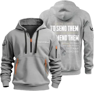 Mens Hoodie 1/4 Zip Comfort Slim Fit Gym Drawstring Mens Sweatshirt Vintage Military Hoodie with Pockets