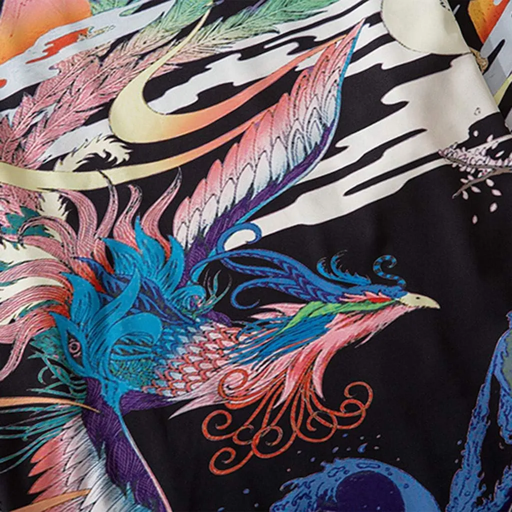 Men's Japanese Kimono Cardigan Jacket Casual Seven Sleeve Open Front Coat Lightweight Novelty Printed Cloak Outwear