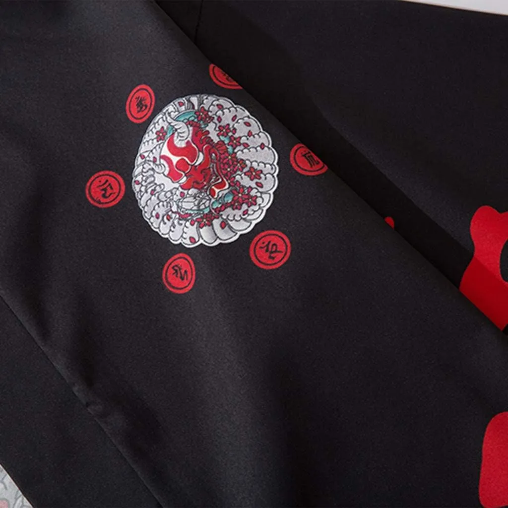Men's Japanese Kimono Cardigan Jacket Casual Seven Sleeve Open Front Coat Lightweight Novelty Printed Cloak Outwear