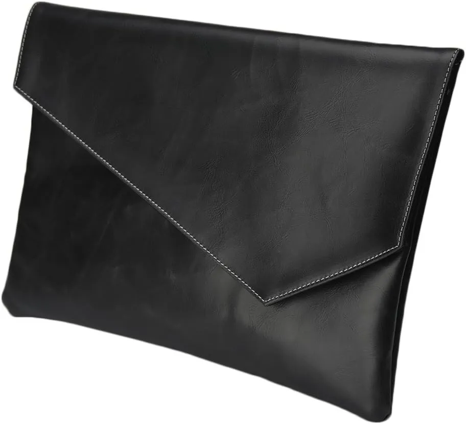 Men's Leather Handabg Envelope Flap Briefcase Purse Clutch Bags (BLACK)