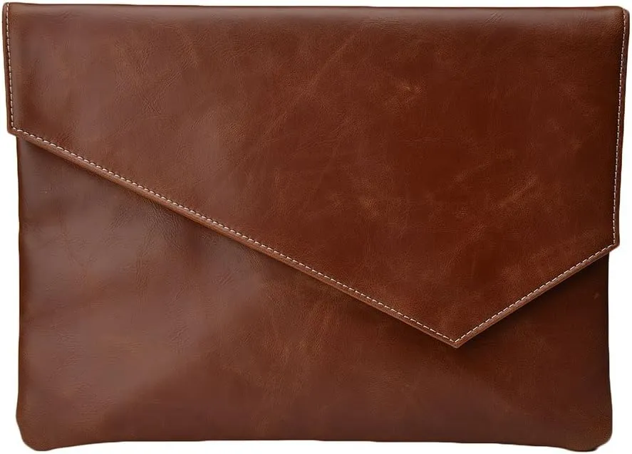 Men's Leather Handabg Envelope Flap Briefcase Purse Clutch Bags (BROWN)