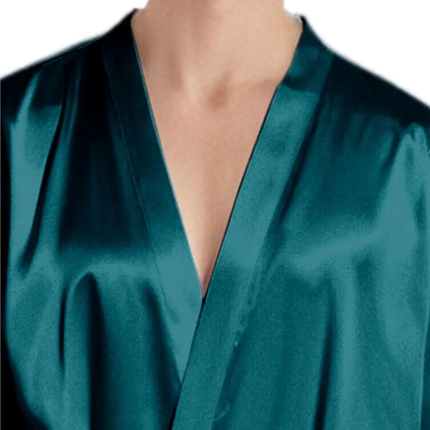 Mens Lightweight Satin Robe Plus Size Soft Loungewear Nightwear with Belt, Long Sleeve Open Front Luxurious Silk