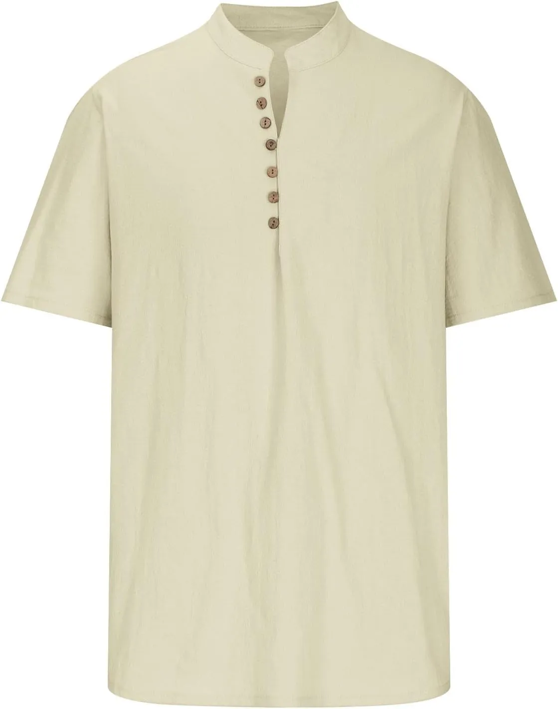 Mens Linen Beach Shirts Cotton Short Sleeves Button Trendy 2025 Blouses Round Neck Outdoor Solid Loose Casual Tees