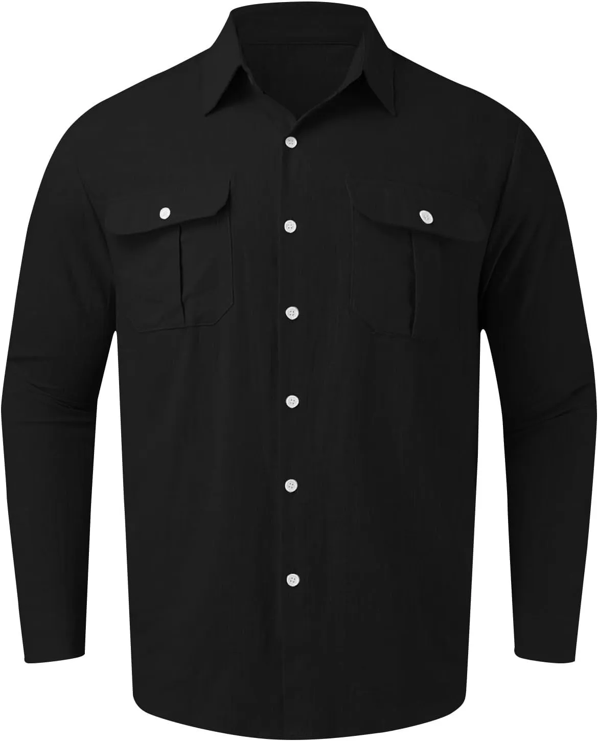 Mens Linen Shirt Casual Button Down Long Sleeve Trendy Business Tops with Pockets Solid Color Basic Lapel Shirt 2025