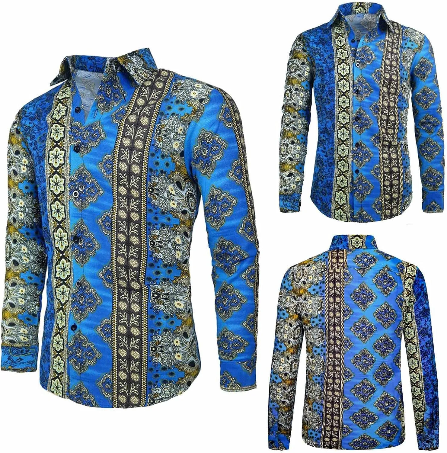 Men's Linen Shirt Long Sleeve Printed Ethnic Style Fashion Cotton Blouses 2025 Aztec Casual Loose Button Down Tops