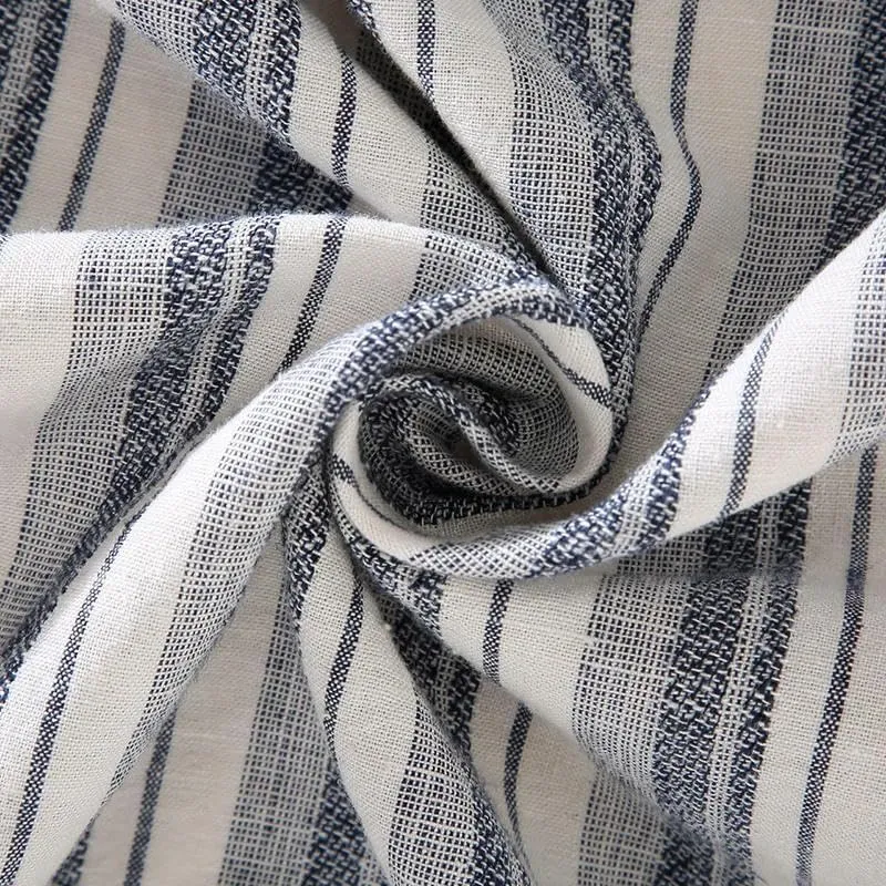 Men's Long-Sleeved Casual Striped Linen Stand Collar Blouses