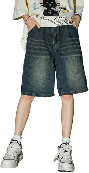 Men's Loose Fit Denim Shorts Baggy Casual Summer Wide Leg Long Jean Jorts Hip Hop Shorts Trendy Outfits