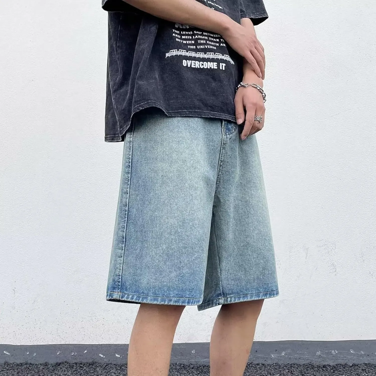Mens Loose Fit Denim Shorts Baggy Casual Wide Leg Long Jean Jorts Hip Hop Shorts Trendy Outfits