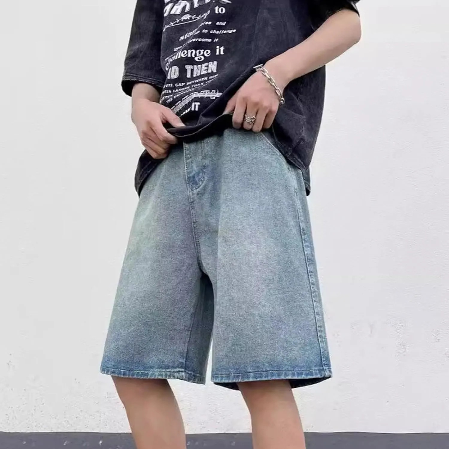 Mens Loose Fit Denim Shorts Baggy Casual Wide Leg Long Jean Jorts Hip Hop Shorts Trendy Outfits