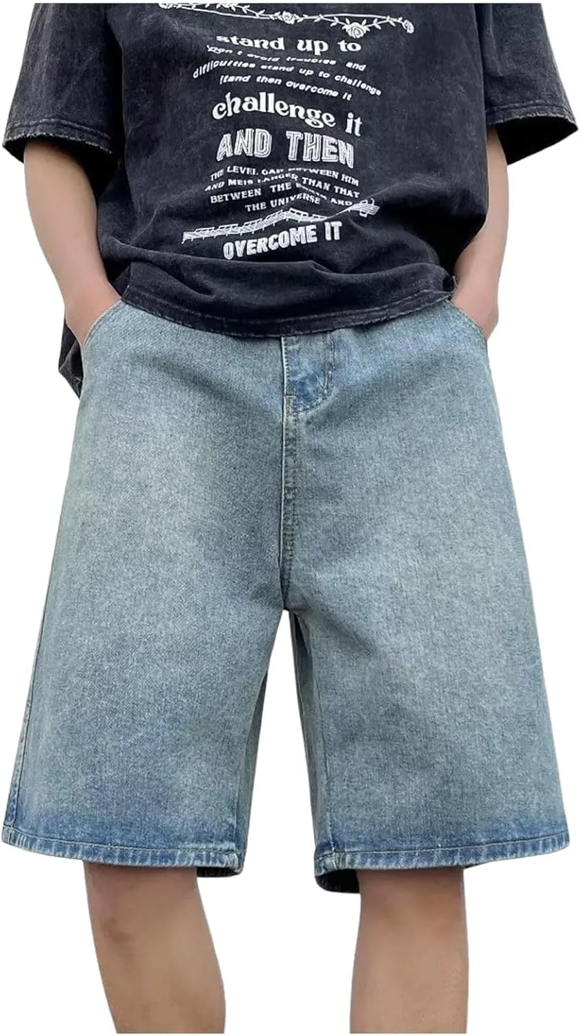 Mens Loose Fit Denim Shorts Baggy Casual Wide Leg Long Jean Jorts Hip Hop Shorts Trendy Outfits