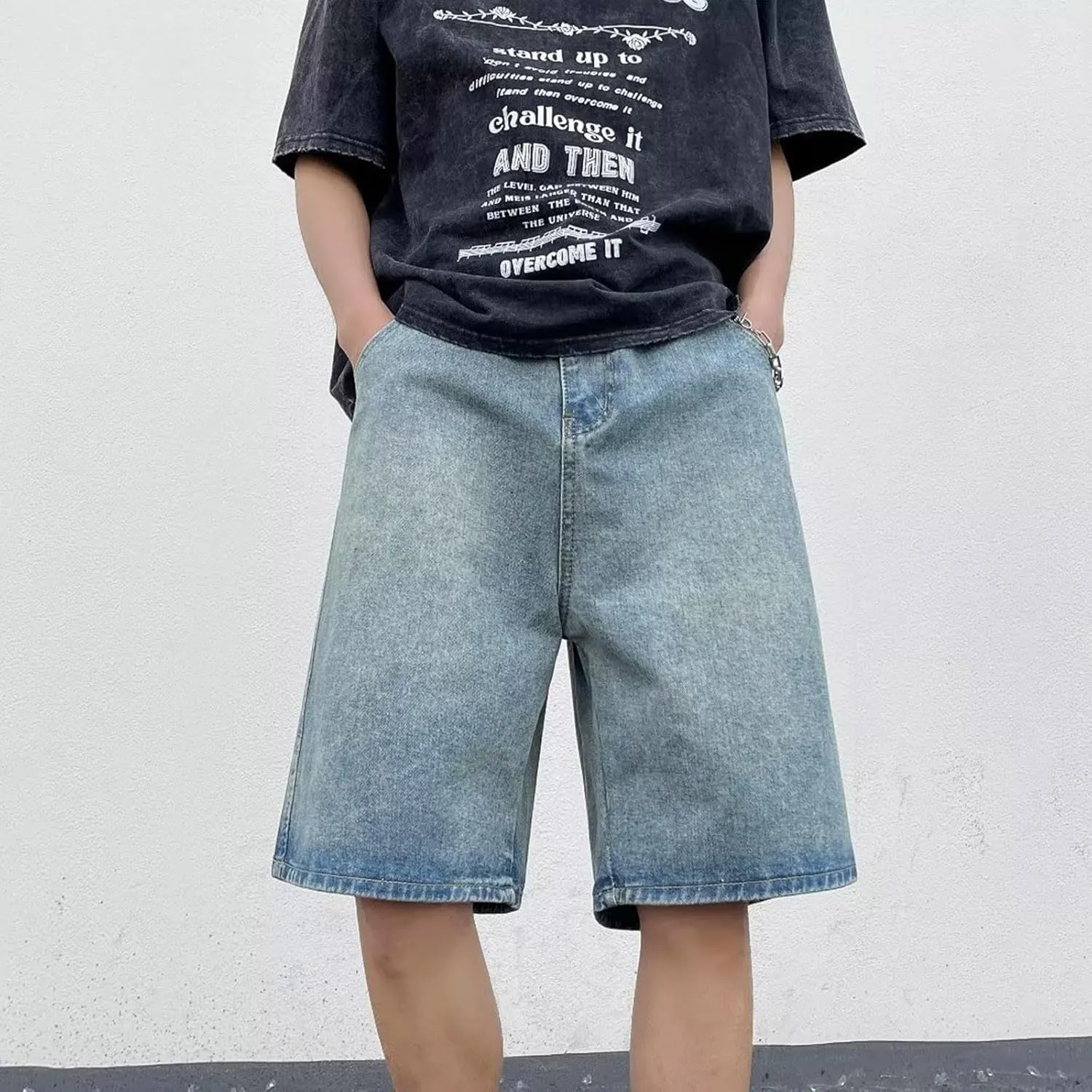 Mens Loose Fit Denim Shorts Baggy Casual Wide Leg Long Jean Jorts Hip Hop Shorts Trendy Outfits