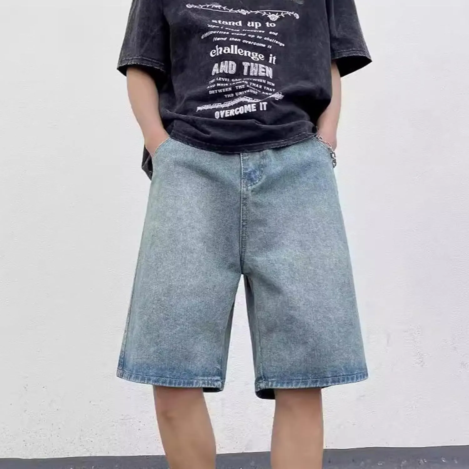 Mens Loose Fit Denim Shorts Baggy Casual Wide Leg Long Jean Jorts Hip Hop Shorts Trendy Outfits