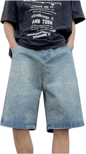 Mens Loose Fit Denim Shorts Baggy Casual Wide Leg Long Jean Jorts Hip Hop Shorts Trendy Outfits