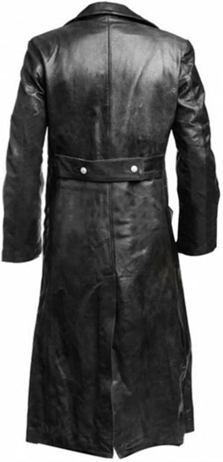 Men's Retro Leather Jacket Open Front Cardigan Jackets Full Length Steampunk Long Overcoat Fall Winter Long Trench Coat