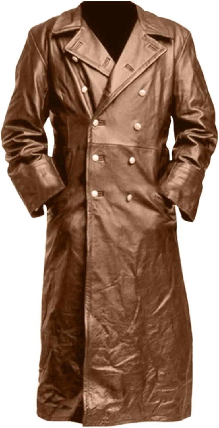 Men's Retro Leather Jacket Open Front Cardigan Jackets Full Length Steampunk Long Overcoat Fall Winter Long Trench Coat