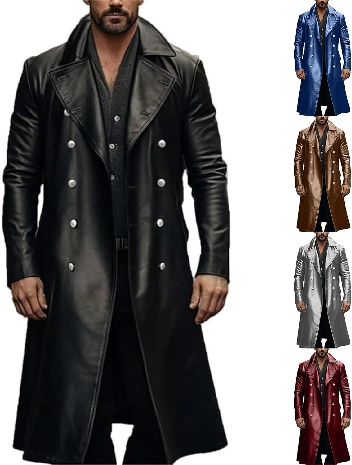 Men's Retro Leather Jacket Open Front Cardigan Jackets Full Length Steampunk Long Overcoat Fall Winter Long Trench Coat