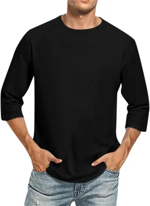 Mens Shirts 3/4 Sleeve Crewneck Casual Hawaiian Funny Casual 3/4 Sleeve T Shirts Workout Tee Shirts Solid Pullovers