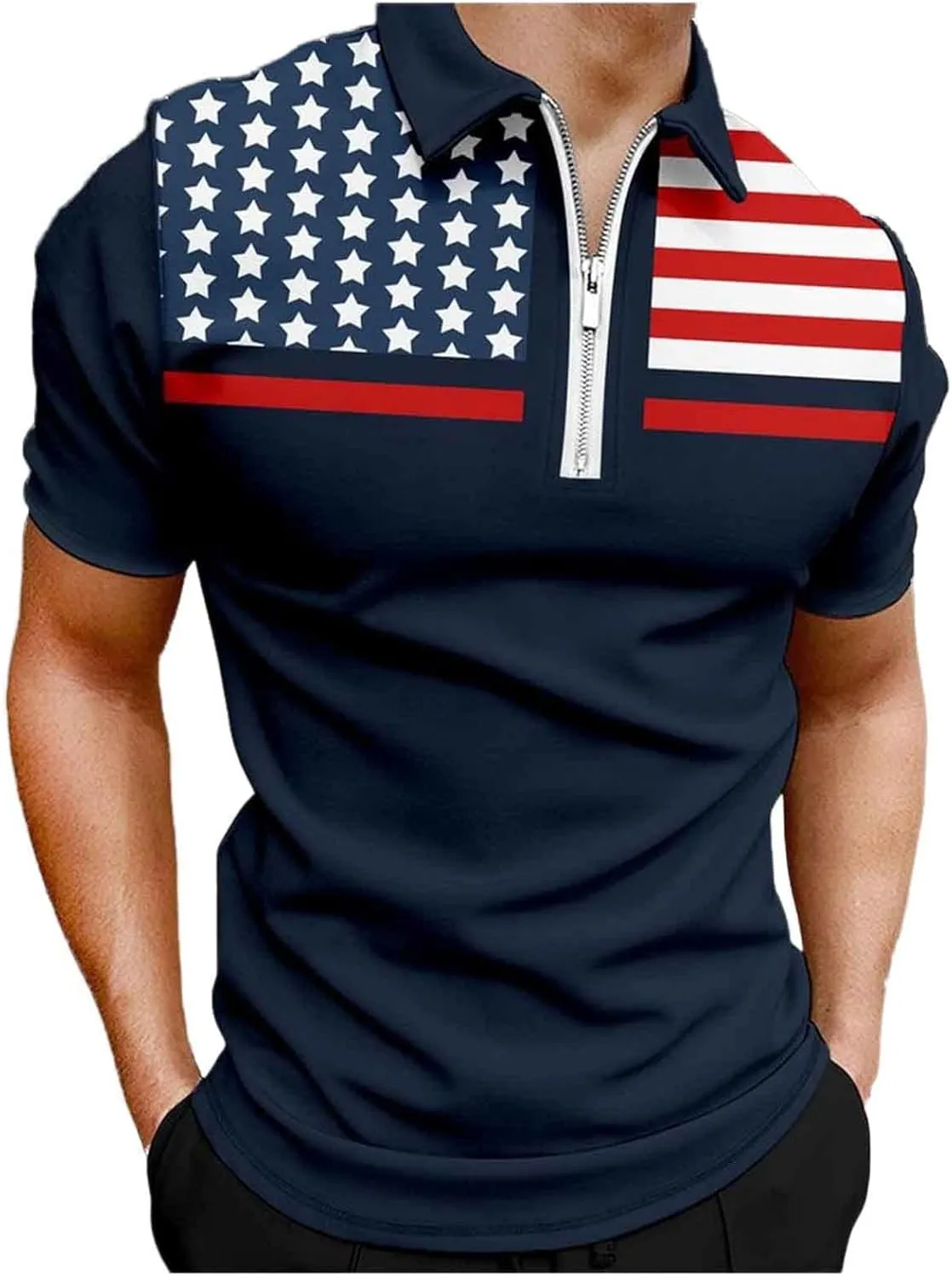 Men's Short Sleeve Dress Shirts Zipper V Neck Golf Polo T Shirts Business Professional Tops Casual Pullover Tees