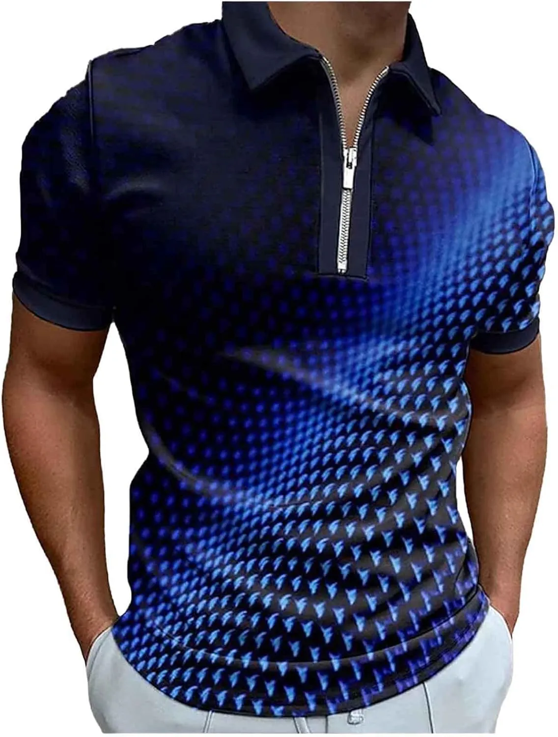 Men's Short Sleeve Dress Shirts Zipper V Neck Golf Polo T Shirts Business Professional Tops Casual Pullover Tees