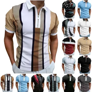 Men's Short Sleeve Dress Shirts Zipper V Neck Golf Polo T Shirts Business Professional Tops Casual Pullover Tees