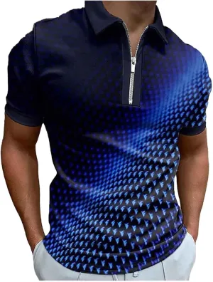 Men's Short Sleeve Dress Shirts Zipper V Neck Golf Polo T Shirts Business Professional Tops Casual Pullover Tees