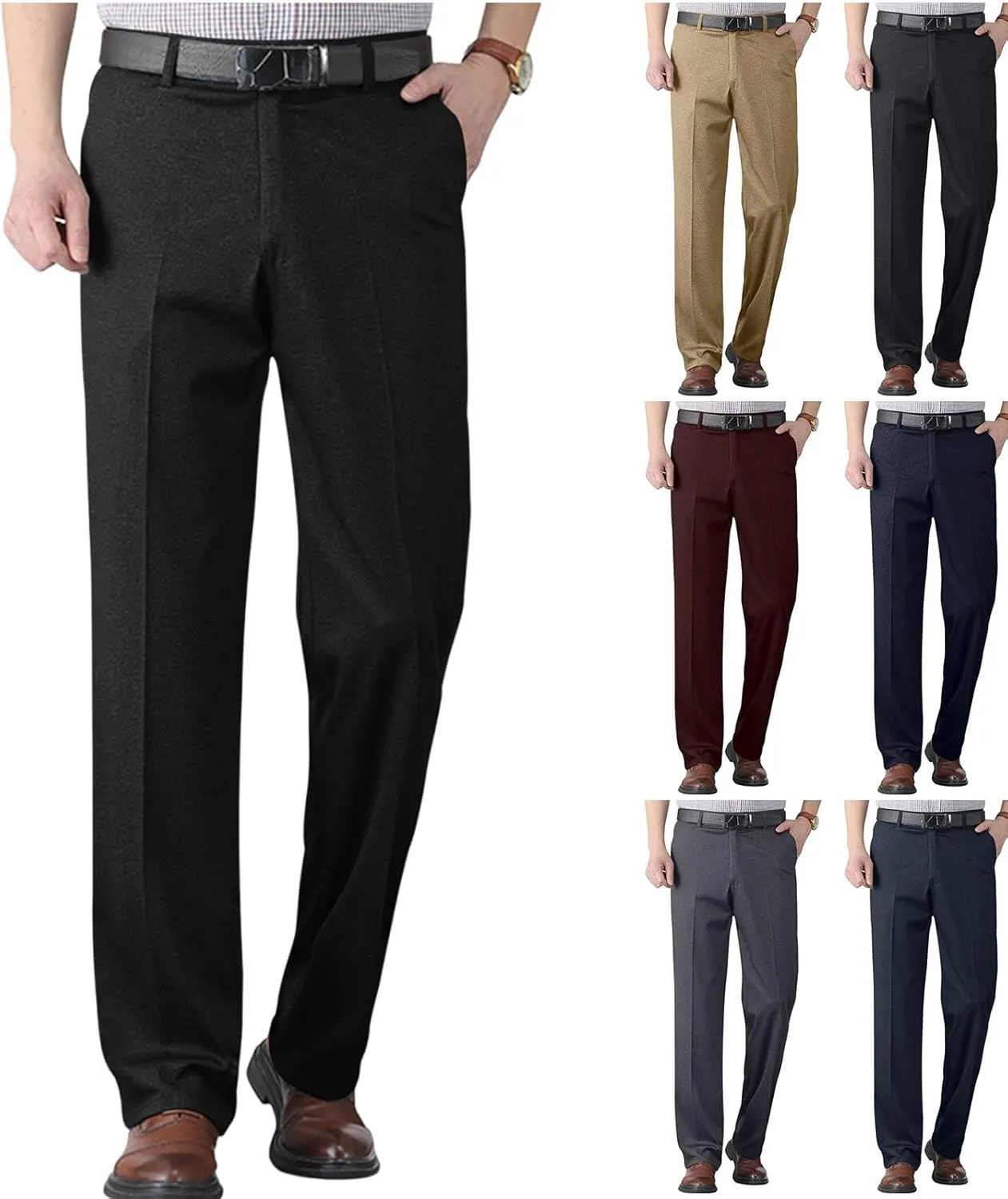 Mens Slim Fit Dress Pants Premium Comfy Classic Fit Flat Front Hidden Waistband Pant (Regular and Big & Tall Sizes)