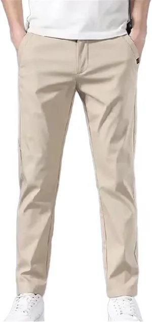Men's Slim Fit Pants Solid Color Stretch Chino Trousers Casual Flat Front Flex Classic Full Pants Men Clothing