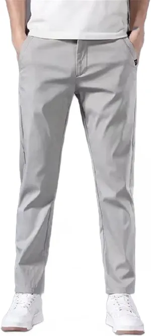 Men's Slim Fit Pants Solid Color Stretch Chino Trousers Casual Flat Front Flex Classic Full Pants Men Clothing