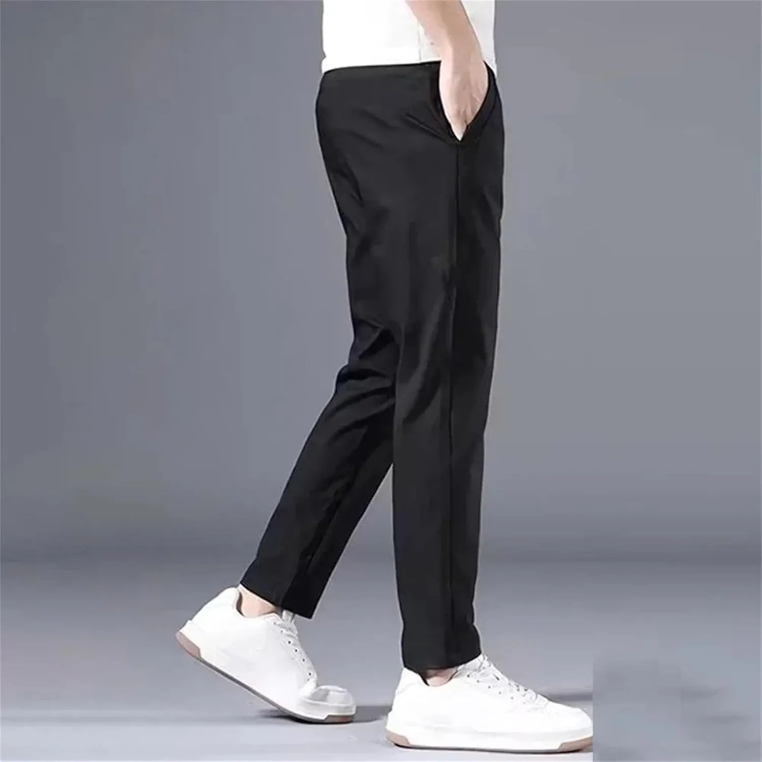 Men's Slim Fit Pants Solid Color Stretch Chino Trousers Casual Flat Front Flex Classic Full Pants Men Clothing