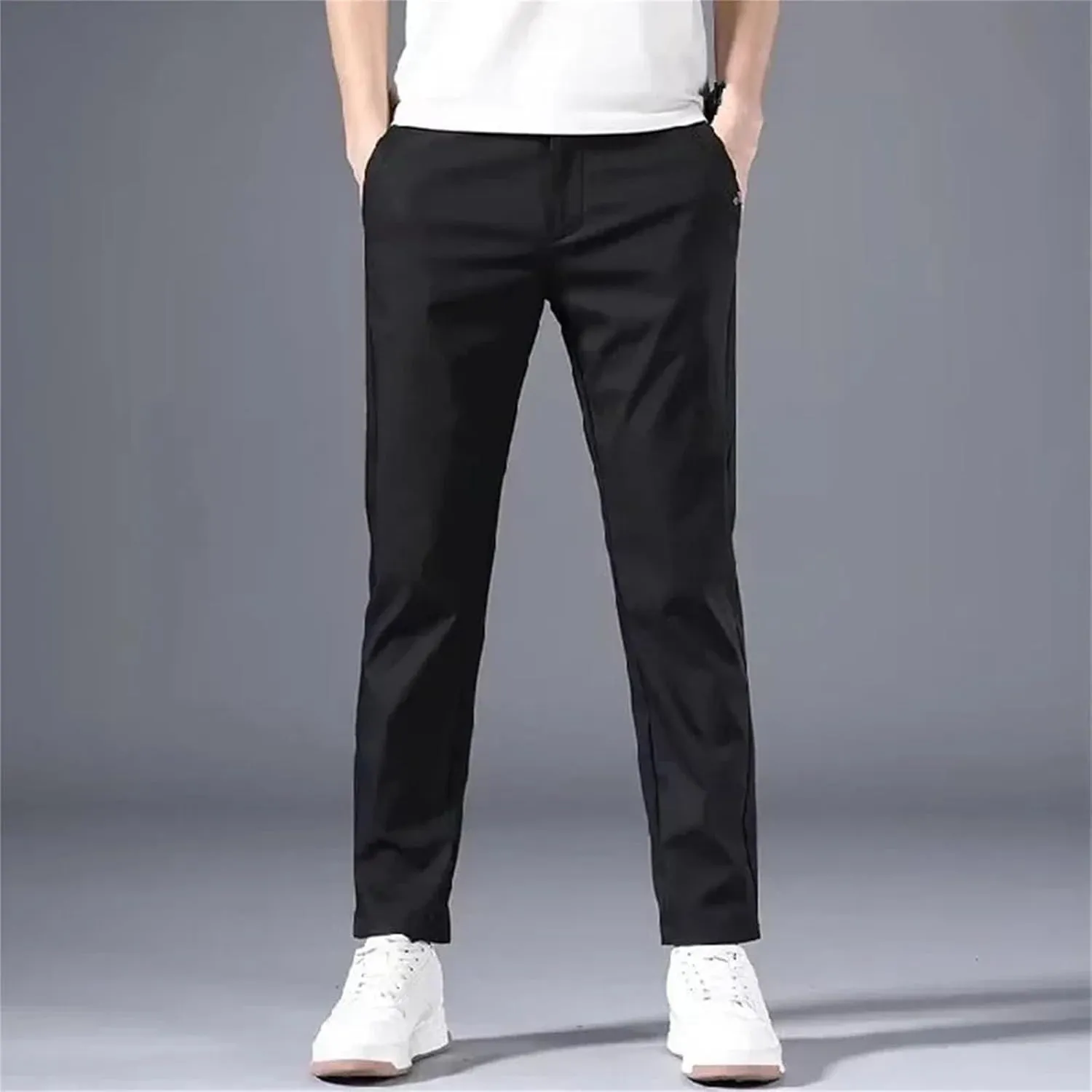 Men's Slim Fit Pants Solid Color Stretch Chino Trousers Casual Flat Front Flex Classic Full Pants Men Clothing