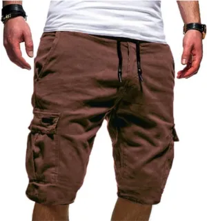 Mens Slim Fit Short Shorts Drawstring Elastic Waist Cargo Style Multi -Pocketed for Outdoor Summer Work