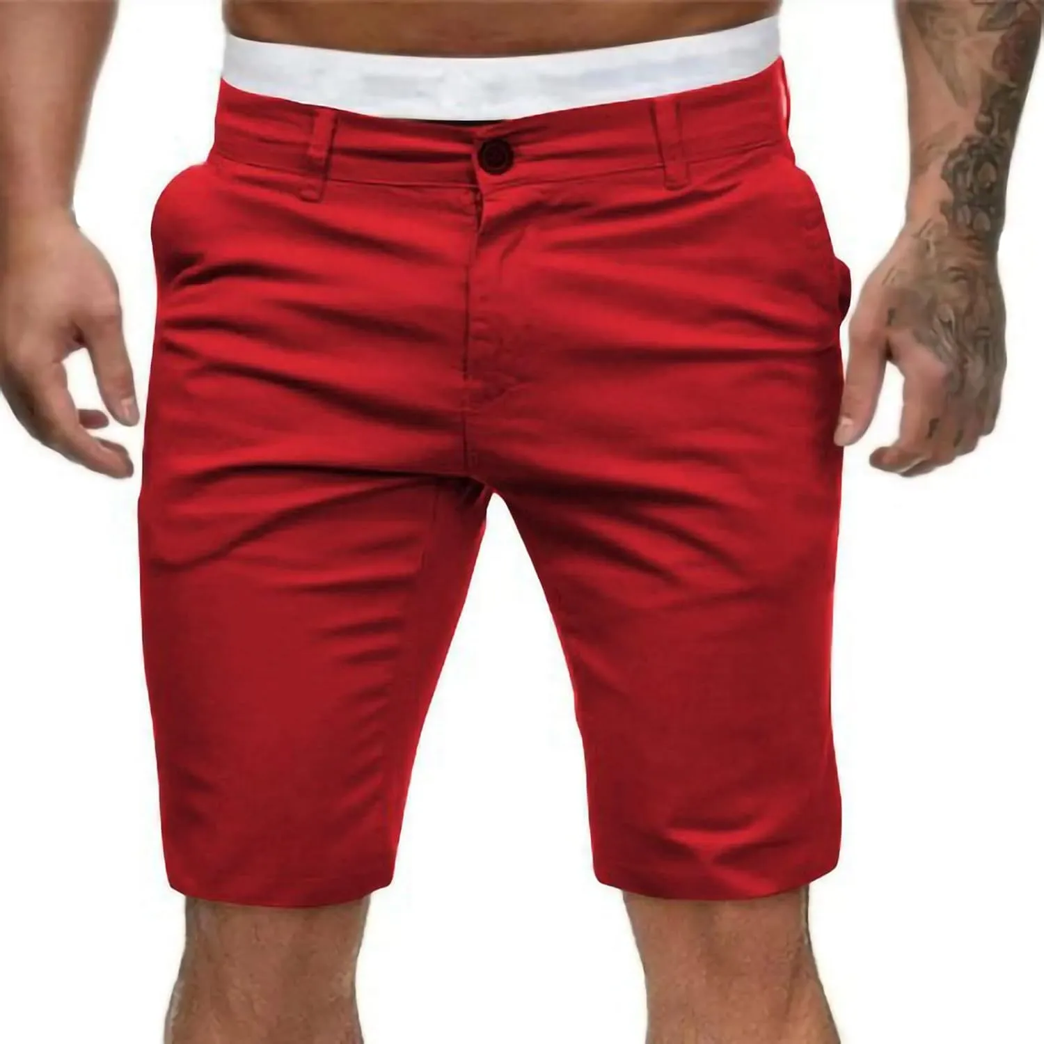 Men's Slim Fit Stretch Shorts Casual Fashion Vacation Beach Shorts Drawstring Elastic Waist Streetwear Short