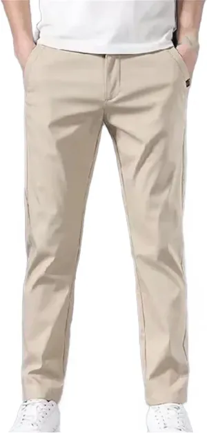 Men's Slim Fit Thin Chino Pant Casual Flat Front Flex Classic Full Pants Middle Waist Man Trousers