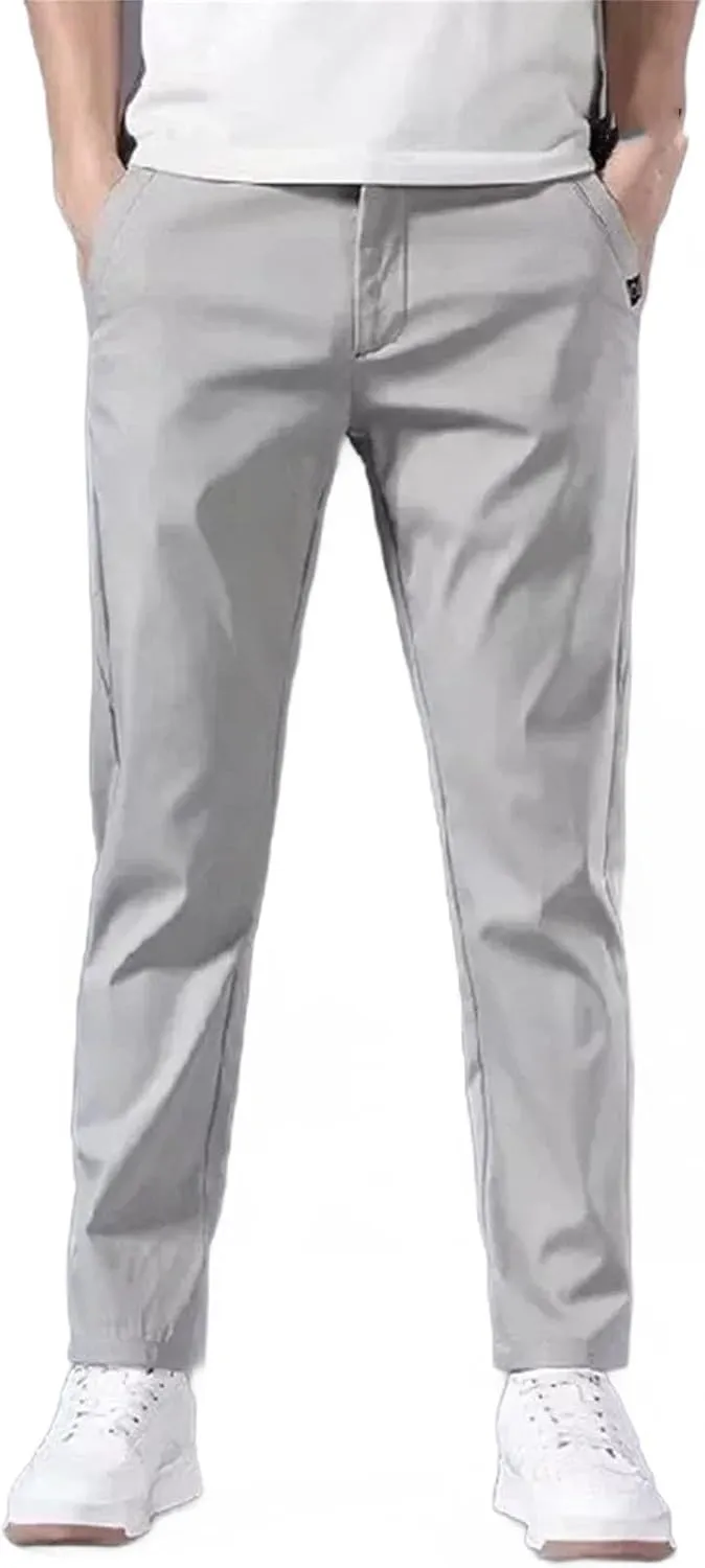 Men's Slim Fit Thin Chino Pant Casual Flat Front Flex Classic Full Pants Middle Waist Man Trousers