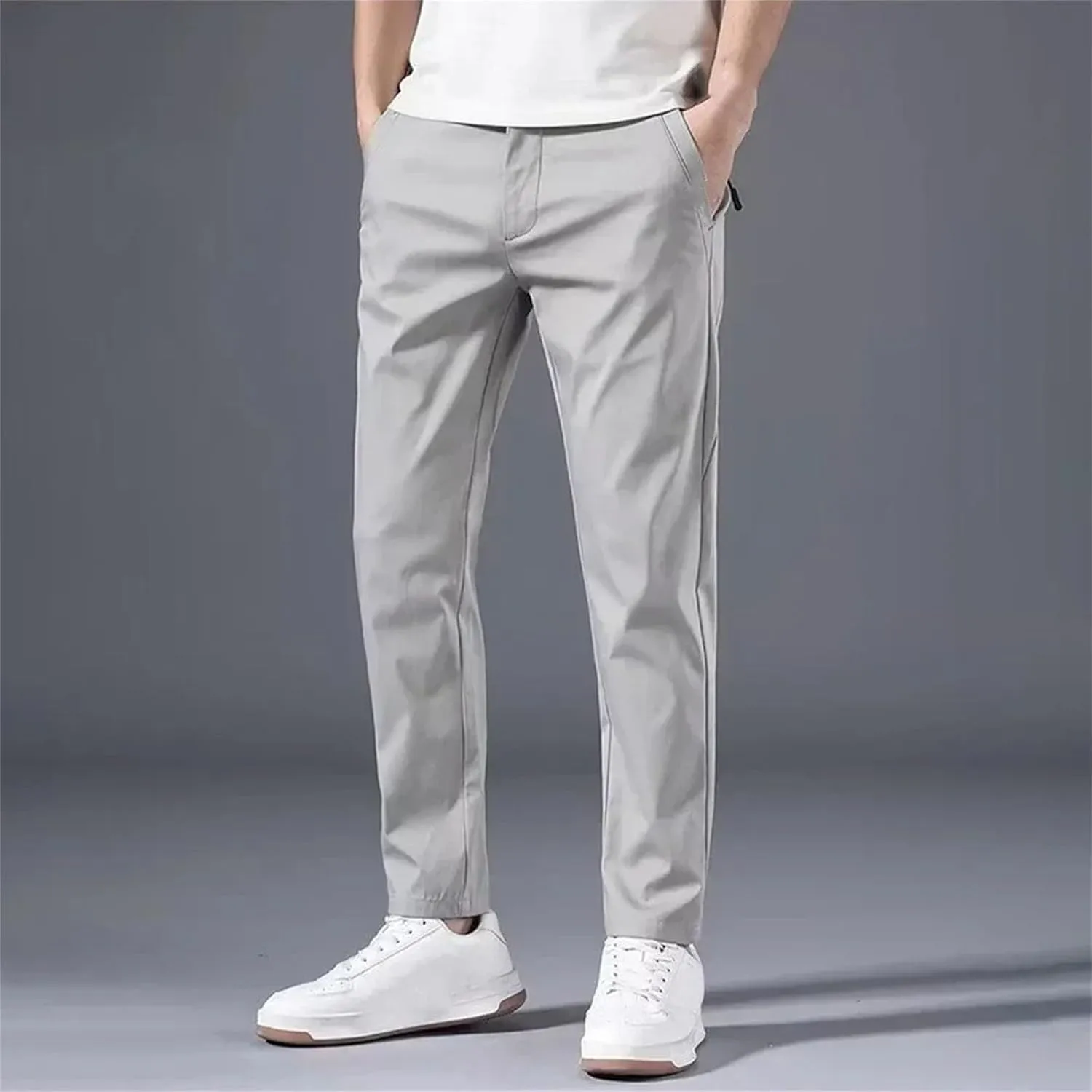 Men's Slim Fit Thin Chino Pant Casual Flat Front Flex Classic Full Pants Middle Waist Man Trousers