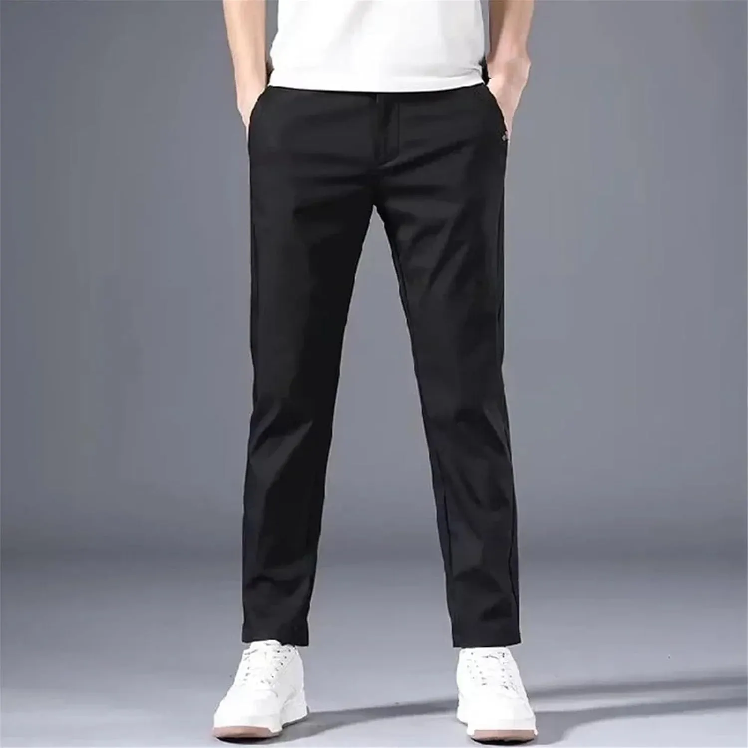 Men's Slim Fit Thin Chino Pant Casual Flat Front Flex Classic Full Pants Middle Waist Man Trousers