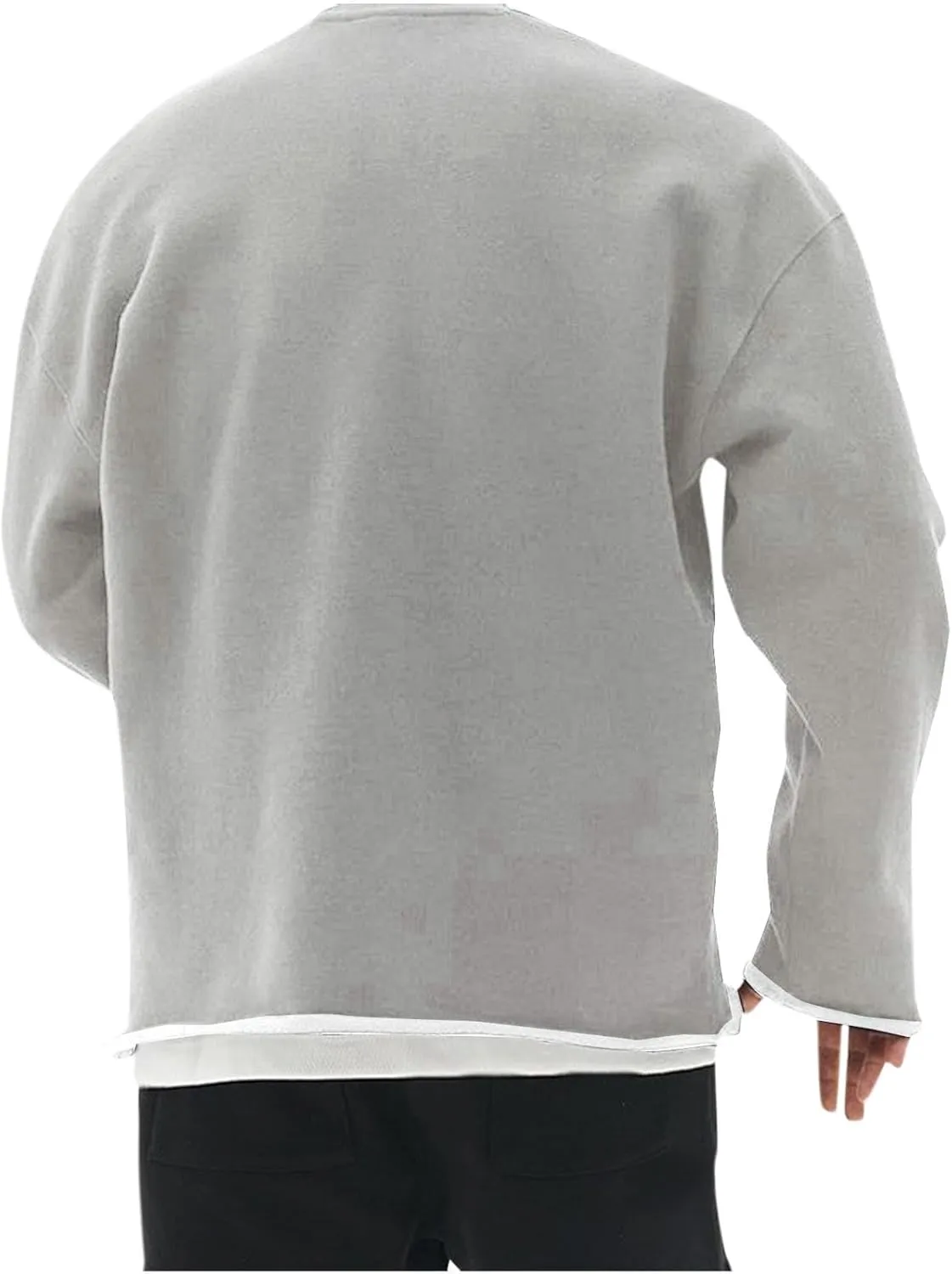 Mens Solid Color Crewneck Long Sleeve T-Shirt Oversized Casual Pullover Top Loose Fit Comfy Shirts Y2k Streetwear