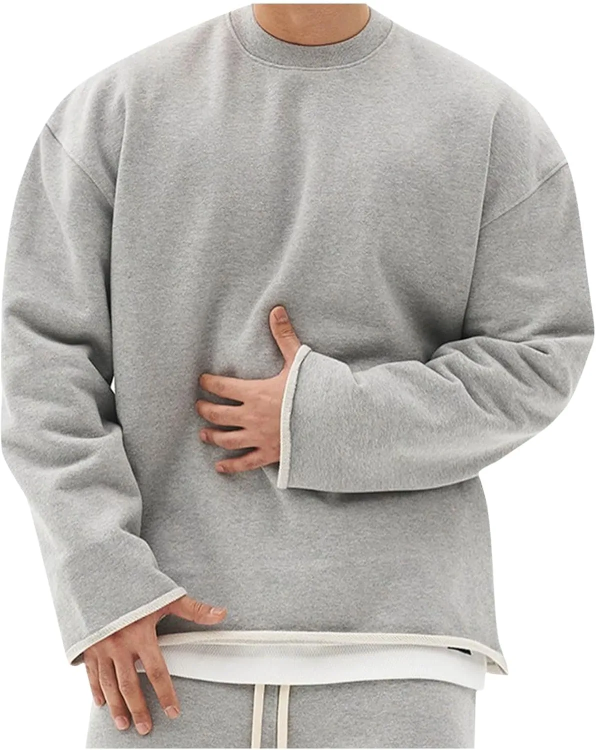 Mens Solid Color Crewneck Long Sleeve T-Shirt Oversized Casual Pullover Top Loose Fit Comfy Shirts Y2k Streetwear